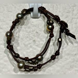 Chan Luu Brown Leather Wrap Bracelet with Silver Accents